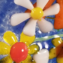 Load image into Gallery viewer, Glass Bowl, floral, flowers texture, glass, spring flowers, white, orange, yellow dimensional bowl functional art
