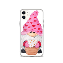 Load image into Gallery viewer, iPhone 11 Gnome iPhone Case, heart gnome, pink, love gnome, phone protection, gnome with flowers phone case
