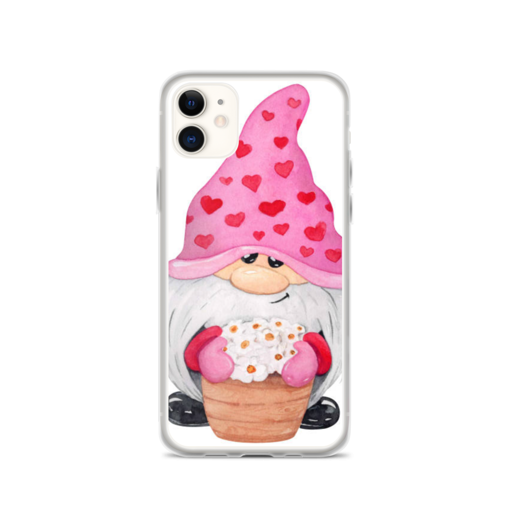 iPhone 11 Gnome iPhone Case, heart gnome, pink, love gnome, phone protection, gnome with flowers phone case