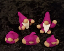 Load image into Gallery viewer, Tiny fuschia baby gnomes, polymer clay, not a toy, mini figurine, tomte, gonk, gnomies, each figure is about 1 x 1 x .75 inches big
