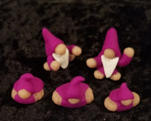 Load image into Gallery viewer, Tiny fuschia baby gnomes, polymer clay, not a toy, mini figurine, tomte, gonk, gnomies, each figure is about 1 x 1 x .75 inches big
