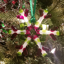 Load image into Gallery viewer, Glass Snowflake Ornament Suncatcher red green winter snow decoration