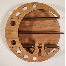 Load image into Gallery viewer, Crescent moon shaped display shelf with 2 cats, 3 shelves, home decor, round shelf unit, lunar shelf