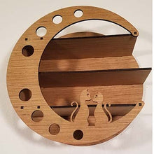 Load image into Gallery viewer, Crescent moon shaped display shelf with 2 cats, 3 shelves, home decor, round shelf unit, lunar shelf