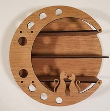 Load image into Gallery viewer, Crescent moon shaped display shelf with 2 cats, 3 shelves, home decor, round shelf unit, lunar shelf