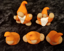 Load image into Gallery viewer, Tiny orange baby gnome figurines, polymer clay, not a toy, mini figurine, tomte, gonk, gnomies, each figure is about 1 x 1 x .75 inches big