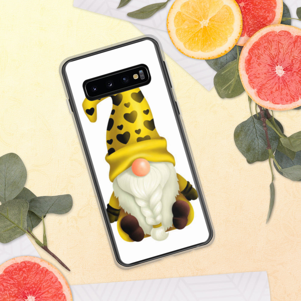 Cute Gnome Samsung Phone Case, yellow gnome with hearts phone case, gnome, tomte, Samsung Galaxy S phone case gonk,