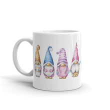 Load image into Gallery viewer, sublimated mug with 4 gnomes in pastel colors, gnomies, gnome friends, coffee mug, mug, cup, wrap around printing
