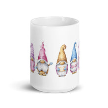 Load image into Gallery viewer, drinking mug with 4 gnomes. kawaii cup, gonks, tomtes

