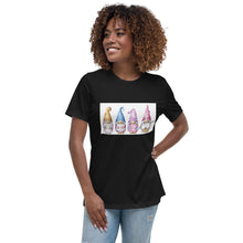 Load image into Gallery viewer, black Gnomes tee, gnomes t-shirt, Shirt, Women's Relaxed T-Shirt, tee, 4 gnomes, gnomie t-shirt