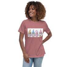 Load image into Gallery viewer, heather-mauver Gnomes tee, gnomes t-shirt, Shirt, Women's Relaxed T-Shirt, tee, 4 gnomes, gnomie t-shirt