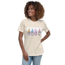 Load image into Gallery viewer, heather prism natural Gnomes tee, gnomes t-shirt, Shirt, Women's Relaxed T-Shirt, tee, 4 gnomes, gnomie t-shirt