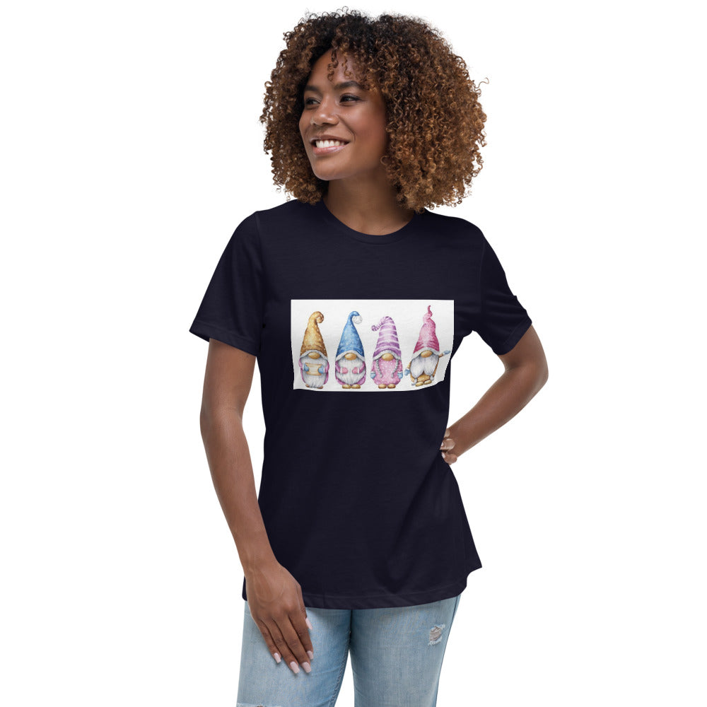 navy Gnomes tee, gnomes t-shirt, Shirt, Women's Relaxed T-Shirt, tee, 4 gnomes, gnomie t-shirt