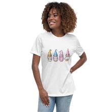 Load image into Gallery viewer, white Gnomes tee, gnomes t-shirt, Shirt, Women&#39;s Relaxed T-Shirt, tee, 4 gnomes, gnomie t-shirt
