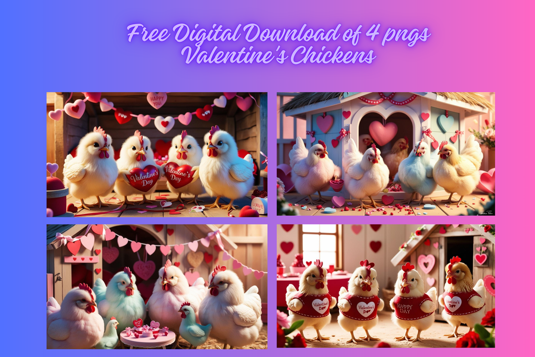 Valentines Chickens 4 pngs digital download farm chicks