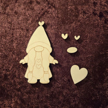 Load image into Gallery viewer, DIY Unfinished wood blank of gnome girl #3 with heart
