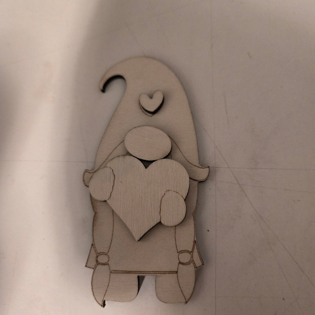 DIY unfinished wood blank of gnome girl #2 with heart