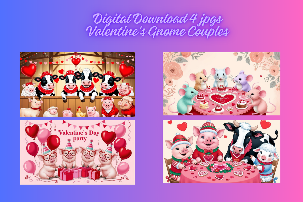 Valentines Party Animals Digital Download 4 jpgs