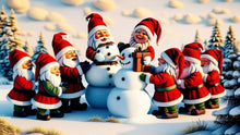 Load image into Gallery viewer, Gnomes building snowmen 4 pngs digital download
