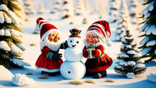 Load image into Gallery viewer, Gnomes building snowmen 4 pngs digital download
