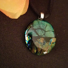 Load image into Gallery viewer, Dichroic Fused Glass Jewelry pendant, sparkle, gift, surrealistic landscape
