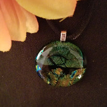 Load image into Gallery viewer, Dichroic Fused Glass Jewelry pendant, sparkle, gift, surrealistic landscape
