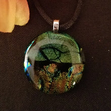 Load image into Gallery viewer, Dichroic Fused Glass Jewelry pendant, sparkle, gift, surrealistic landscape
