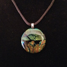 Load image into Gallery viewer, Dichroic Fused Glass Jewelry pendant, sparkle, gift, surrealistic landscape
