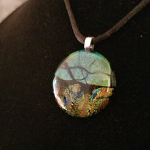 Load image into Gallery viewer, Dichroic Fused Glass Jewelry pendant, sparkle, gift, surrealistic landscape
