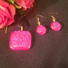 Load image into Gallery viewer, Dichroic Fused Glass Jewelry Set Pendant Earrings Red Gift Sparkle
