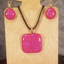 Load image into Gallery viewer, Dichroic Fused Glass Jewelry Set Pendant Earrings Red Gift Sparkle
