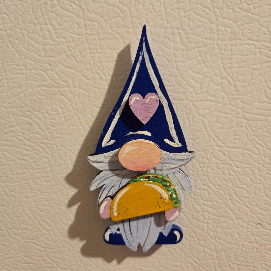 Taco Gnome Refrigerator Magnet blue with pink heart Taco Tuesday tacos gnomie