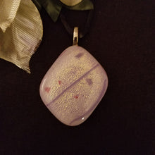 Load image into Gallery viewer, Pink Dichroic Fused Glass Necklace, gift, pink purple gold glass pendant
