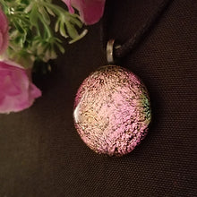 Load image into Gallery viewer, Stunning Dichroic Pink Gold Fused Glass Pendant, gift, present
