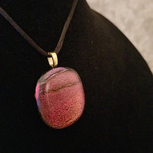 Load image into Gallery viewer, Dichroic fused glass pendant multicolored red, gift, sparkle, eye-catching gift
