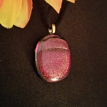 Load image into Gallery viewer, Dichroic fused glass pendant multicolored red, gift, sparkle, eye-catching gift
