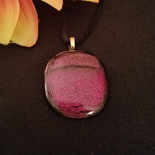 Load image into Gallery viewer, Dichroic fused glass pendant multicolored red, gift, sparkle, eye-catching gift
