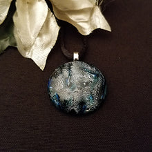 Load image into Gallery viewer, Dichroic fused glass pendant, silver gray blue sparkly gift
