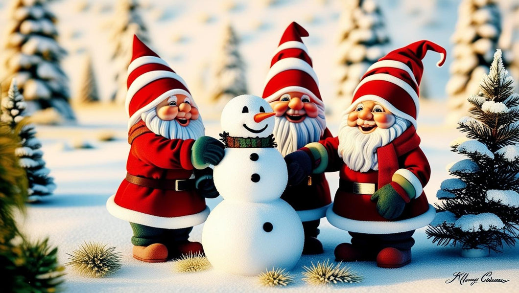 Gnomes building snowmen 4 pngs digital download
