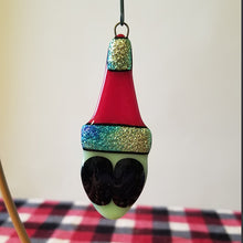 Load image into Gallery viewer, Christmas ornament, Alien Ornament, Alien in a Santa Hat, fused glass extra terrestrial
