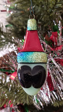 Load image into Gallery viewer, Christmas ornament, Alien Ornament, Alien in a Santa Hat, fused glass extra terrestrial
