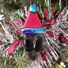 Load image into Gallery viewer, Festive Grey Alien in a Santa Hat fused glass ornament
