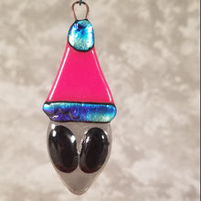 Load image into Gallery viewer, Festive Grey Alien in a Santa Hat fused glass ornament
