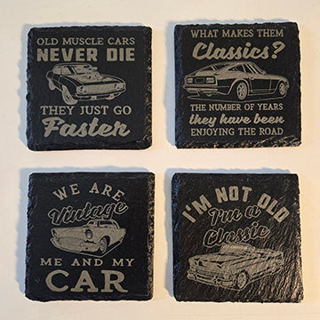 Classic car themed coaster set of 4 snarky classic car phrase, funny, car enthusiast gif set#8