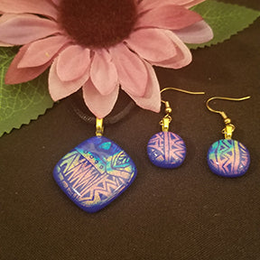 Dichroic Fused Glass Jewelry Set Blue Gift Present