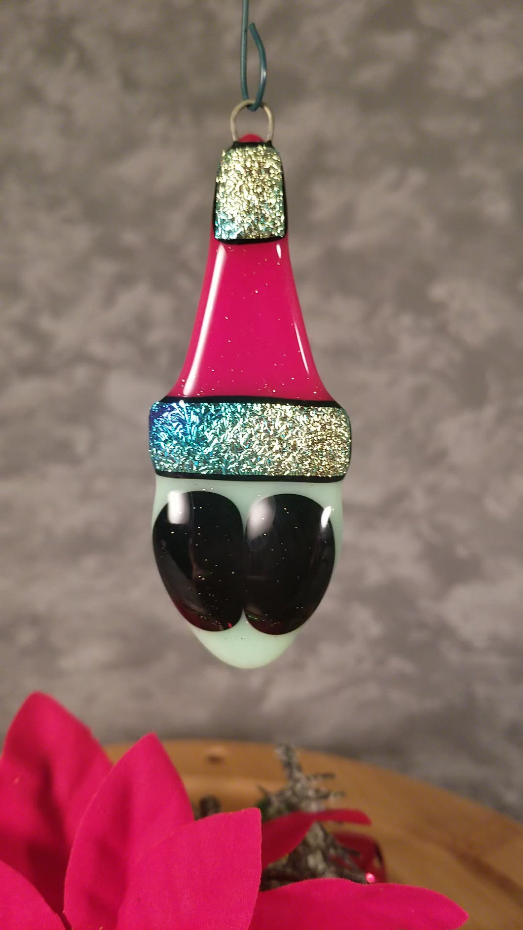 Christmas ornament, Alien Ornament, Alien in a Santa Hat, fused glass extra terrestrial