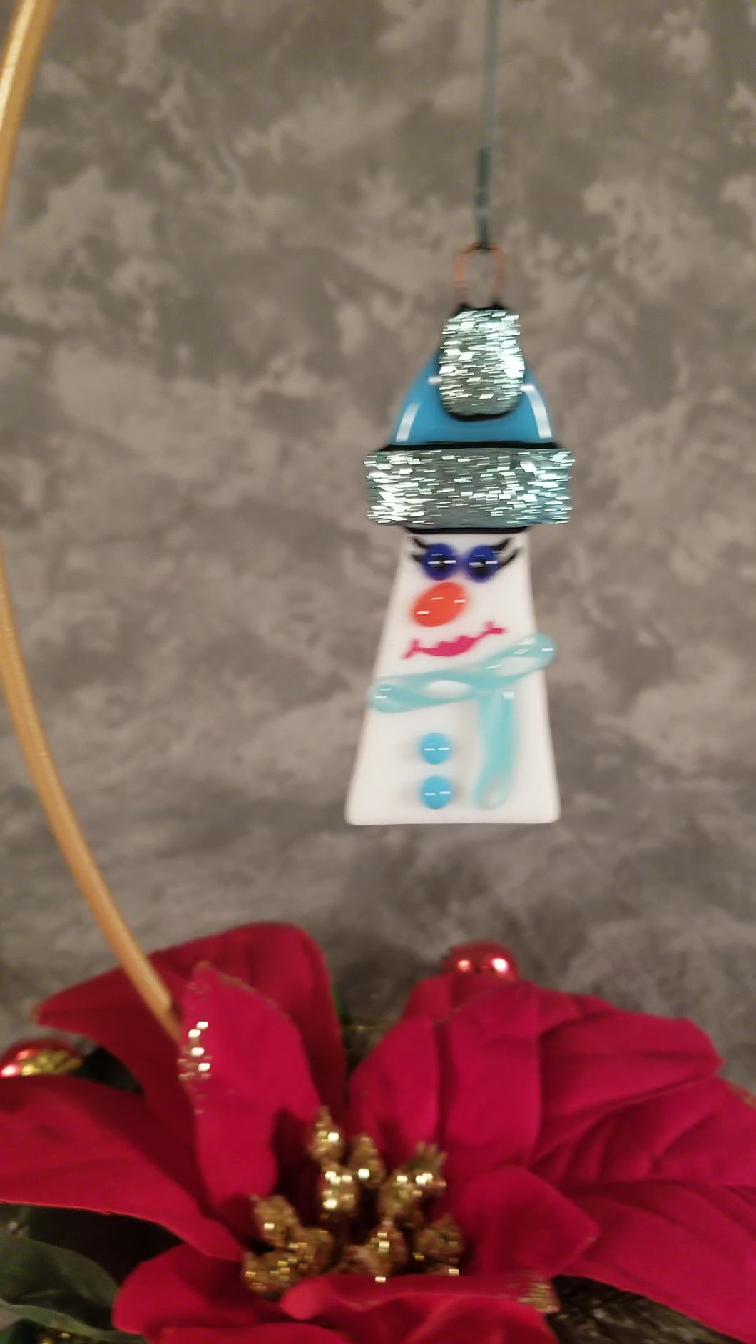 Cute fused glass Snowman, snow lady ornament, bauble, bling, santa hat