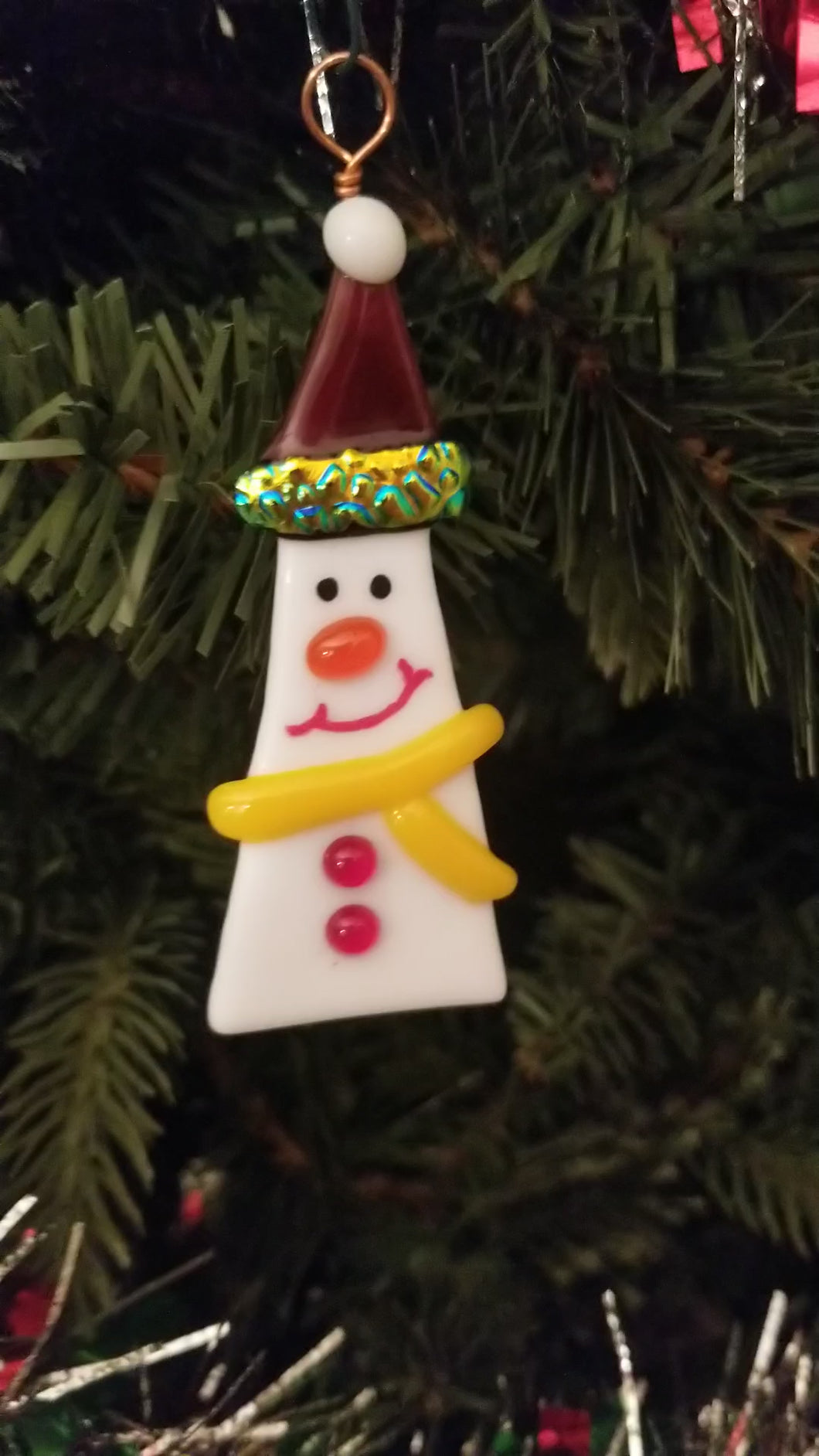 Fused glass snowman ornament #dichroic #christmasornament #snowman #christmasdecoration
