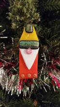 Load and play video in Gallery viewer, Charming gnome fused glass ornament dichroic glass rainbow yellow orange #decoration #treeornament #winter #gnome #gonk
