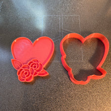 Load image into Gallery viewer, Heart with Roses Cookie Cutter &amp; Stamp 3d printed petg, #cookiecutters #rose #heart

